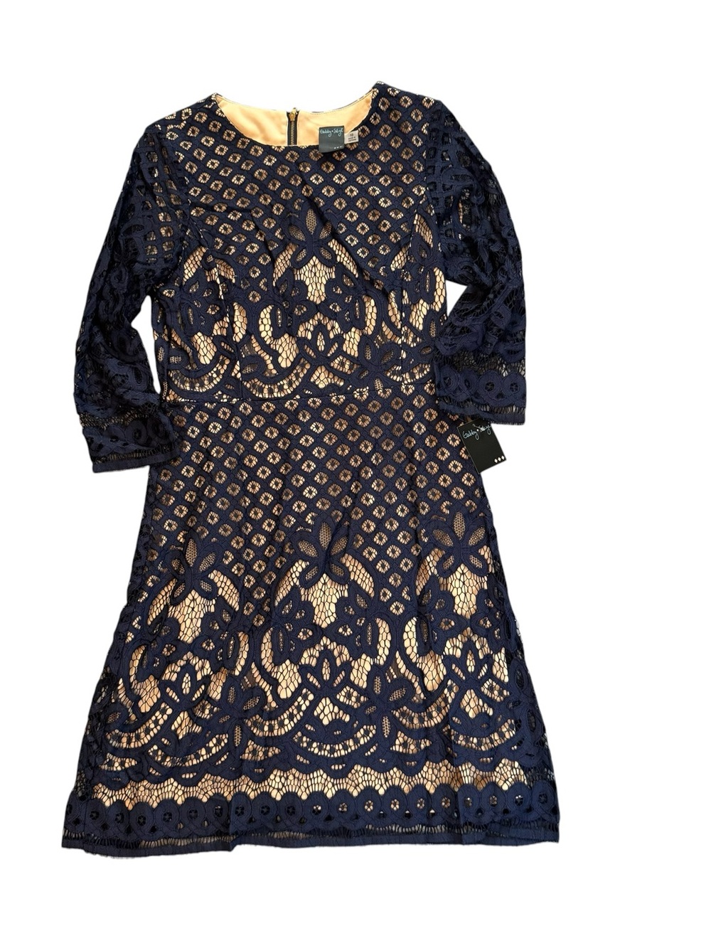 Gabby Skye Navy Lace Dress with Nude Lining